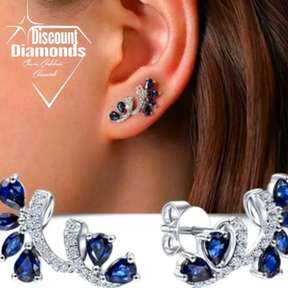 925 Blue Sapphire Diamond Stud Back Earrings on 925 Sterling Silver